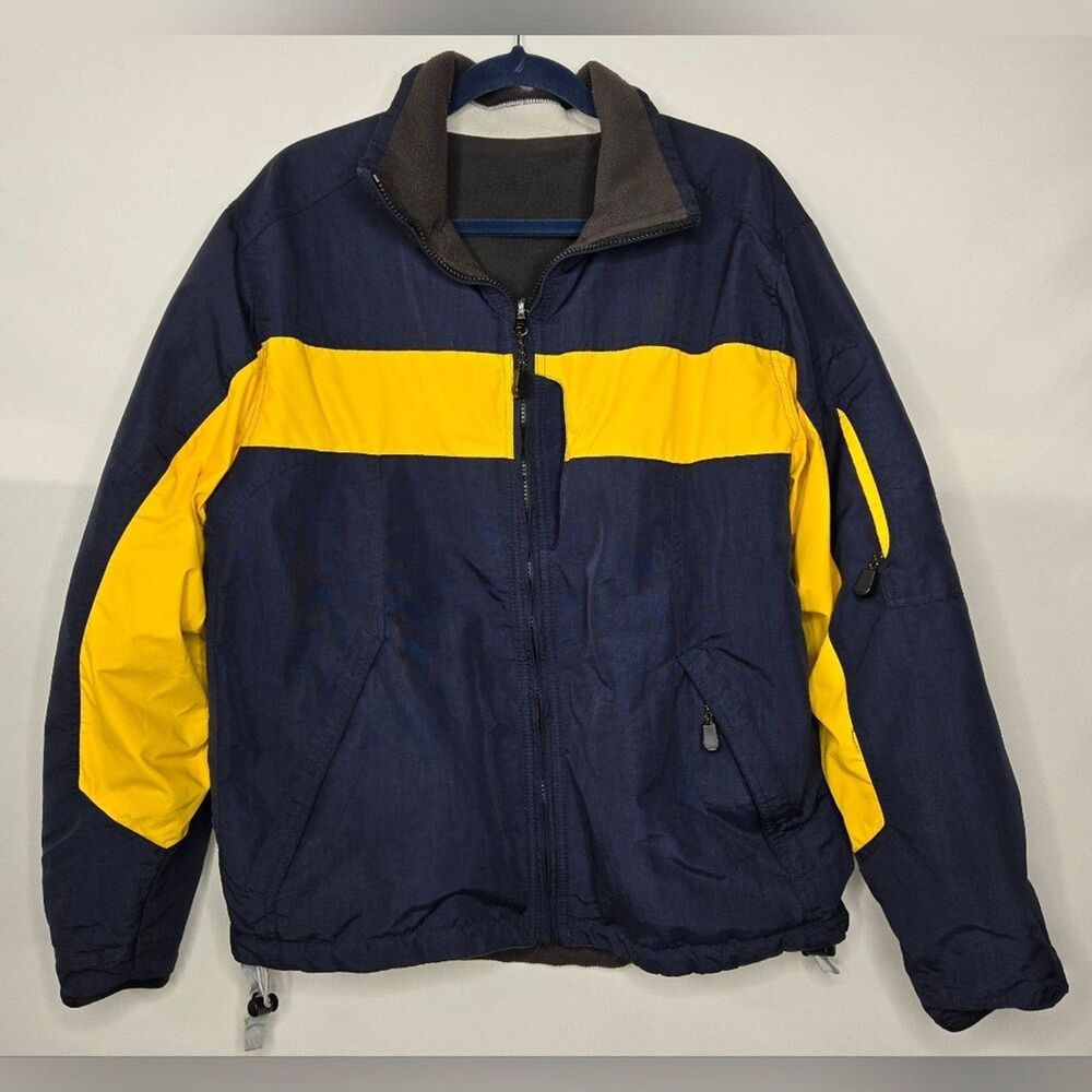 Men's Arizona Jean Co. Navy Blue and Gold Yellow Zip Up Coat w/ Fleece Lining